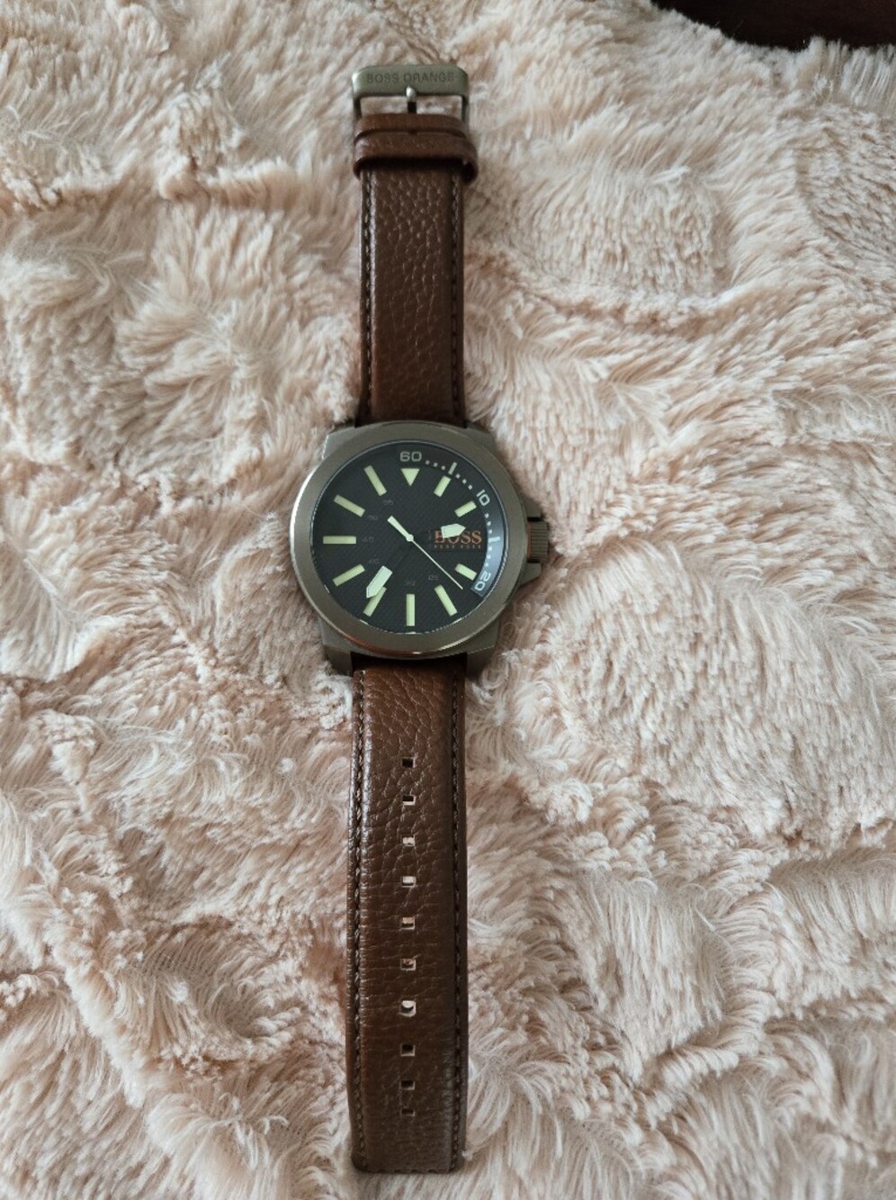 HUGO BOSS Men's Brown Leather Strap Watch Rare